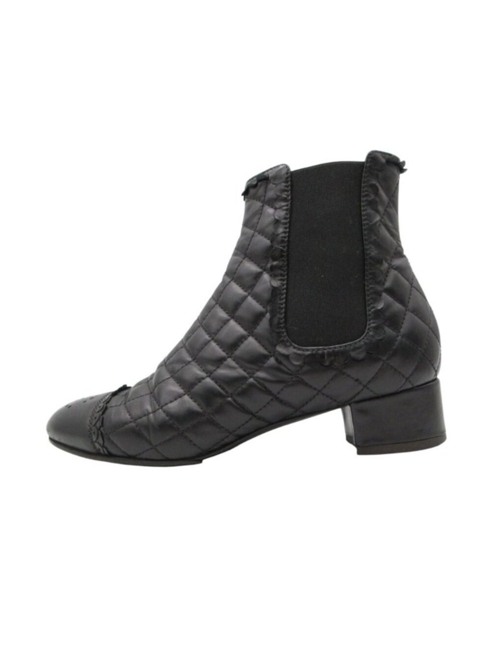 Chanel Boots CC Logo Quilted Leather Side Gore Shoes Black